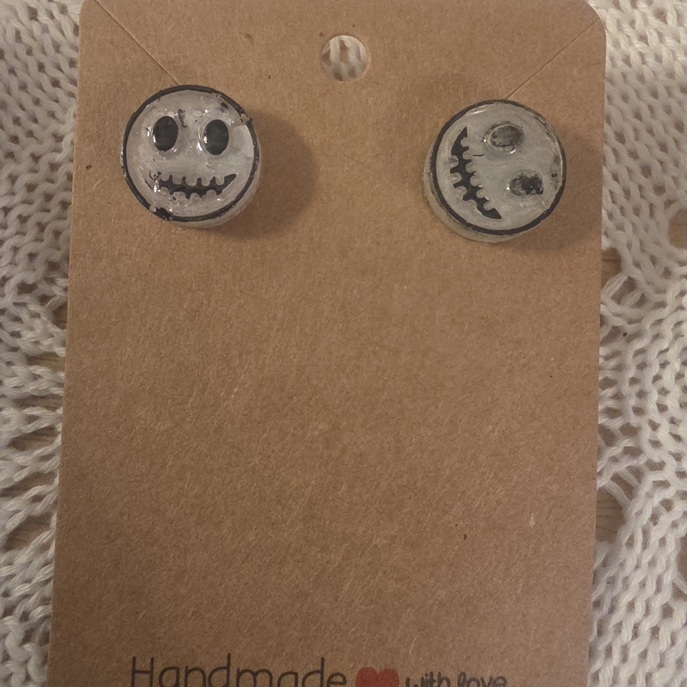 3/$15 Jack Skellington Resin Stud Earrings, Stainless Steel Metal Handmade